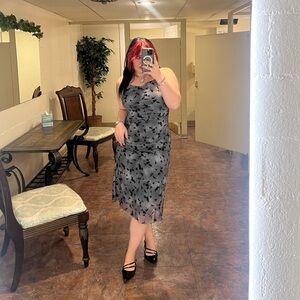 Gray Floral Midi Dress